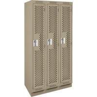 Clean Line Lockers, Bank of 3, 36" x 15" x 76", Steel, Beige, Rivet (Assembled), Perforated Stor-it Systems