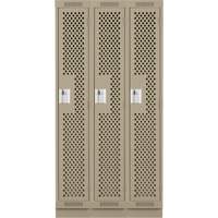 Clean Line Lockers, Bank of 3, 36" x 15" x 76", Steel, Beige, Rivet (Assembled), Perforated Stor-it Systems