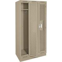 Clean Line Lockers, Bank of 3, 36" x 15" x 76", Steel, Beige, Rivet (Assembled), Perforated Stor-it Systems