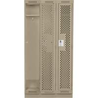 Clean Line Lockers, Bank of 3, 36" x 15" x 76", Steel, Beige, Rivet (Assembled), Perforated Stor-it Systems