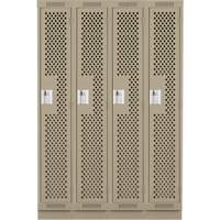 Clean Line Lockers, Bank of 4, 48" x 15" x 76", Steel, Beige, Rivet (Assembled), Perforated Stor-it Systems