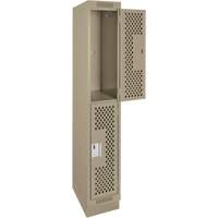 Casiers Clean Line, 2 niveaux, 12" x 15" x 76", Acier, Beige, Rivet (assembl&eacute;), Perfor&eacute; Stor-it Systems