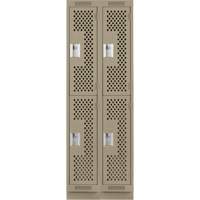 Clean Line Lockers, 2 -tier, Bank of 2, 24" x 15" x 76", Steel, Beige, Rivet (Assembled), Perforated Stor-it Systems