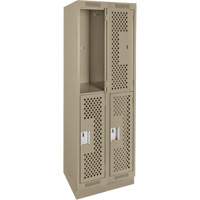 Clean Line Lockers, 2 -tier, Bank of 2, 24" x 15" x 76", Steel, Beige, Rivet (Assembled), Perforated Stor-it Systems