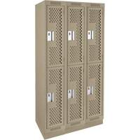 Clean Line Lockers, 2 -tier, Bank of 3, 36" x 15" x 76", Steel, Beige, Rivet (Assembled), Perforated Stor-it Systems