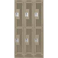 Clean Line Lockers, 2 -tier, Bank of 3, 36" x 15" x 76", Steel, Beige, Rivet (Assembled), Perforated Stor-it Systems