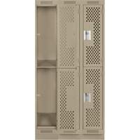 Clean Line Lockers, 2 -tier, Bank of 3, 36" x 15" x 76", Steel, Beige, Rivet (Assembled), Perforated Stor-it Systems