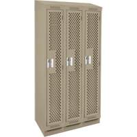 Clean Line Lockers, Bank of 3, 36" x 12" x 82", Steel, Beige, Rivet (Assembled), Perforated Stor-it Systems