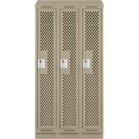 Clean Line Lockers, Bank of 3, 36" x 12" x 82", Steel, Beige, Rivet (Assembled), Perforated Stor-it Systems