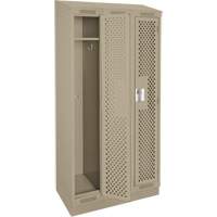 Clean Line Lockers, Bank of 3, 36" x 12" x 82", Steel, Beige, Rivet (Assembled), Perforated Stor-it Systems