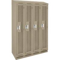 Clean Line Lockers, Bank of 4, 48" x 12" x 82", Steel, Beige, Rivet (Assembled), Perforated Stor-it Systems