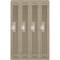 Clean Line Lockers, Bank of 4, 48" x 12" x 82", Steel, Beige, Rivet (Assembled), Perforated Stor-it Systems