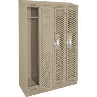 Clean Line Lockers, Bank of 4, 48" x 12" x 82", Steel, Beige, Rivet (Assembled), Perforated Stor-it Systems