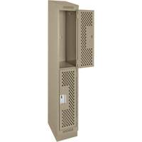 Clean Line Lockers, 2 -tier, 12" x 12" x 82", Steel, Beige, Rivet (Assembled), Perforated Stor-it Systems