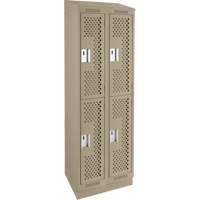 Clean Line Lockers, 2 -tier, Bank of 2, 24" x 12" x 82", Steel, Beige, Rivet (Assembled), Perforated Stor-it Systems