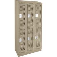 Clean Line Lockers, 2 -tier, Bank of 3, 36" x 12" x 82", Steel, Beige, Rivet (Assembled), Perforated Stor-it Systems