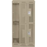 Clean Line Lockers, 2 -tier, Bank of 3, 36" x 12" x 82", Steel, Beige, Rivet (Assembled), Perforated Stor-it Systems