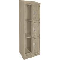 Casiers Clean Line, 3 niveaux, Bloc de 2, 24" x 15" x 82", Acier, Beige, Rivet (assembl&eacute;), Perfor&eacute; Stor-it Systems