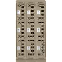 Clean Line Lockers, 3 -tier, Bank of 3, 36" x 15" x 82", Steel, Beige, Rivet (Assembled), Perforated Stor-it Systems