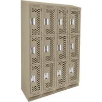 Clean Line Lockers, 3 -tier, Bank of 4, 48" x 15" x 82", Steel, Beige, Rivet (Assembled), Perforated Stor-it Systems