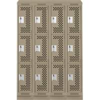 Clean Line Lockers, 3 -tier, Bank of 4, 48" x 15" x 82", Steel, Beige, Rivet (Assembled), Perforated Stor-it Systems