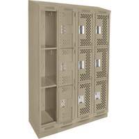 Clean Line Lockers, 3 -tier, Bank of 4, 48" x 15" x 82", Steel, Beige, Rivet (Assembled), Perforated Stor-it Systems