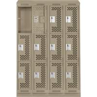 Clean Line Lockers, 3 -tier, Bank of 4, 48" x 15" x 82", Steel, Beige, Rivet (Assembled), Perforated Stor-it Systems