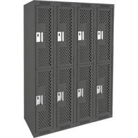 Clean Line Lockers, 2 -tier, Bank of 4, 48" x 12" x 72", Steel, Charcoal, Rivet (Assembled), Perforated Stor-it Systems