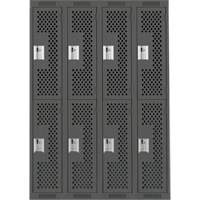 Clean Line Lockers, 2 -tier, Bank of 4, 48" x 12" x 72", Steel, Charcoal, Rivet (Assembled), Perforated Stor-it Systems