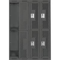 Clean Line Lockers, 2 -tier, Bank of 4, 48" x 12" x 72", Steel, Charcoal, Rivet (Assembled), Perforated Stor-it Systems