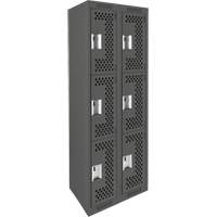 Clean Line Lockers, 3 -tier, Bank of 2, 24" x 12" x 72", Steel, Charcoal, Rivet (Assembled), Perforated Stor-it Systems