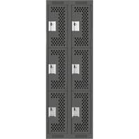 Clean Line Lockers, 3 -tier, Bank of 2, 24" x 12" x 72", Steel, Charcoal, Rivet (Assembled), Perforated Stor-it Systems