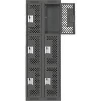 Clean Line Lockers, 3 -tier, Bank of 2, 24" x 12" x 72", Steel, Charcoal, Rivet (Assembled), Perforated Stor-it Systems