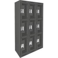 Casiers Clean Line, 3 niveaux, Bloc de 3, 36" x 12" x 72", Acier, Charbon, Rivet (assembl&eacute;), Perfor&eacute; Stor-it Systems
