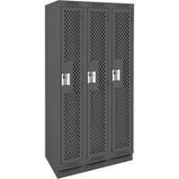 Clean Line Lockers, Bank of 3, 36" x 15" x 76", Steel, Charcoal, Rivet (Assembled), Perforated Stor-it Systems