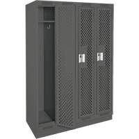 Clean Line Lockers, Bank of 4, 48" x 15" x 76", Steel, Charcoal, Rivet (Assembled), Perforated Stor-it Systems