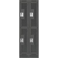 Clean Line Lockers, 2 -tier, Bank of 2, 24" x 15" x 76", Steel, Charcoal, Rivet (Assembled), Perforated Stor-it Systems