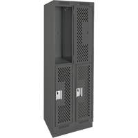 Clean Line Lockers, 2 -tier, Bank of 2, 24" x 15" x 76", Steel, Charcoal, Rivet (Assembled), Perforated Stor-it Systems