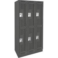 Clean Line Lockers, 2 -tier, Bank of 3, 36" x 15" x 76", Steel, Charcoal, Rivet (Assembled), Perforated Stor-it Systems