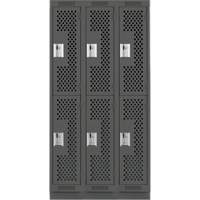 Clean Line Lockers, 2 -tier, Bank of 3, 36" x 15" x 76", Steel, Charcoal, Rivet (Assembled), Perforated Stor-it Systems