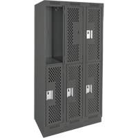 Clean Line Lockers, 2 -tier, Bank of 3, 36" x 15" x 76", Steel, Charcoal, Rivet (Assembled), Perforated Stor-it Systems