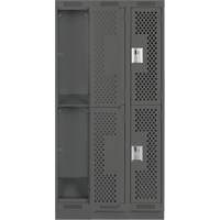 Clean Line Lockers, 2 -tier, Bank of 3, 36" x 15" x 76", Steel, Charcoal, Rivet (Assembled), Perforated Stor-it Systems