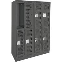 Casiers Clean Line, 2 niveaux, Bloc de 4, 48" x 15" x 76", Acier, Charbon, Rivet (assembl&eacute;), Perfor&eacute; Stor-it Systems