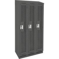 Clean Line Lockers, Bank of 3, 36" x 12" x 82", Steel, Charcoal, Rivet (Assembled), Perforated Stor-it Systems