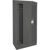 Clean Line Lockers, Bank of 3, 36" x 12" x 82", Steel, Charcoal, Rivet (Assembled), Perforated Stor-it Systems