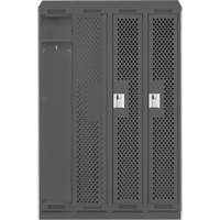 Clean Line Lockers, Bank of 4, 48" x 12" x 82", Steel, Charcoal, Rivet (Assembled), Perforated Stor-it Systems