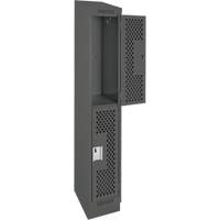 Clean Line Lockers, 2 -tier, 12" x 12" x 82", Steel, Charcoal, Rivet (Assembled), Perforated Stor-it Systems