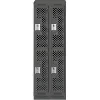 Clean Line Lockers, 2 -tier, Bank of 2, 24" x 12" x 82", Steel, Charcoal, Rivet (Assembled), Perforated Stor-it Systems