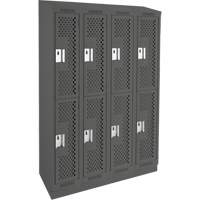 Clean Line Lockers, 2 -tier, Bank of 4, 48" x 12" x 82", Steel, Charcoal, Rivet (Assembled), Perforated Stor-it Systems