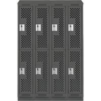Clean Line Lockers, 2 -tier, Bank of 4, 48" x 12" x 82", Steel, Charcoal, Rivet (Assembled), Perforated Stor-it Systems